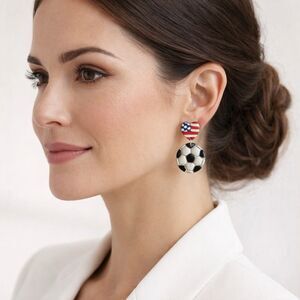 Soccer Flag Earrings - Heart Country Soccer Ball Earrings - Game Day Jewerly
